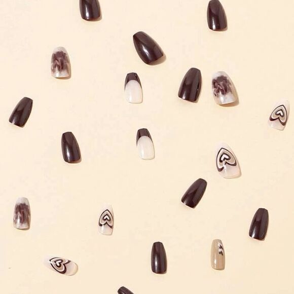 24 pcs Coffee Acrylic Press On Nail Set Reusable - Picture 7 of 9